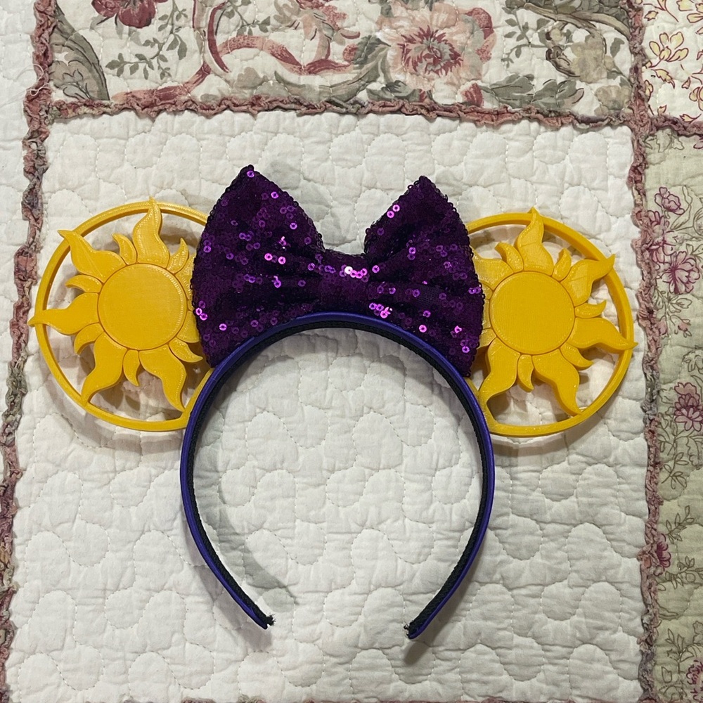 Rapunzel Tangled Inspired Mickey Ears | Handmade | Purple Bow & Sun Design
